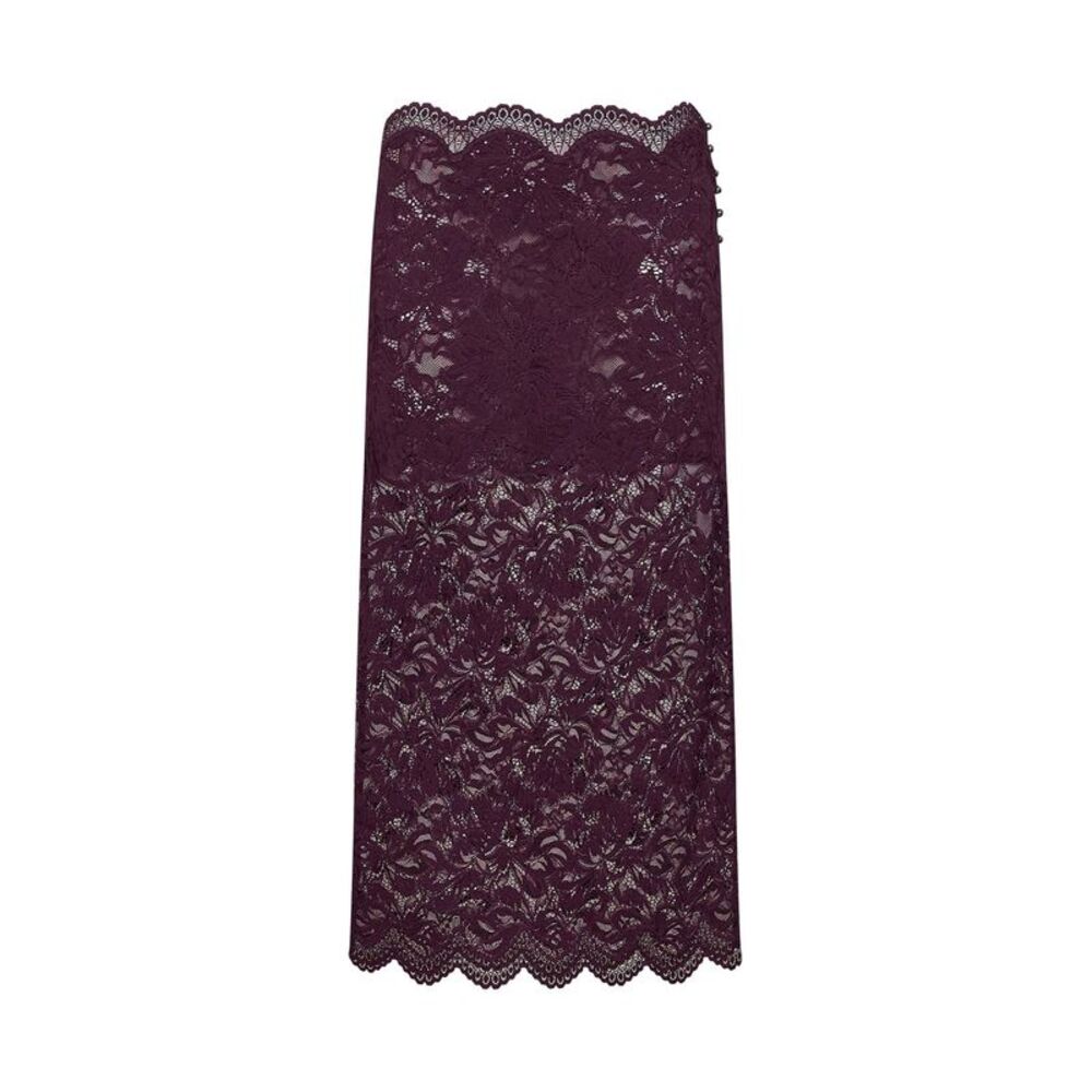 Rabanne Women Magenta Purple Layered Stretch Lace Midi Skirt